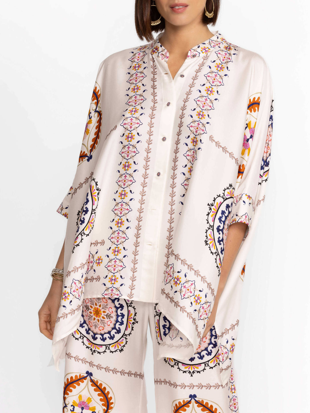 Modern Exquisite Satin Floral Print Loose Blouses