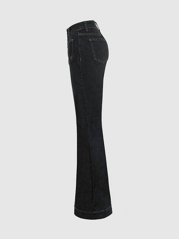 Jeans elegantes com patchwork de cintura alta
