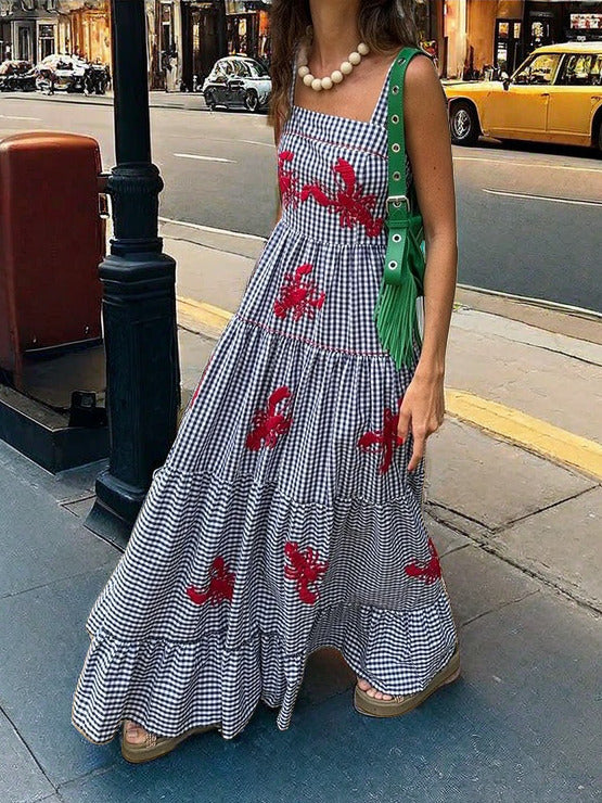 Wykwintna haftowana wakacyjna sukienka midi na ramiączkach