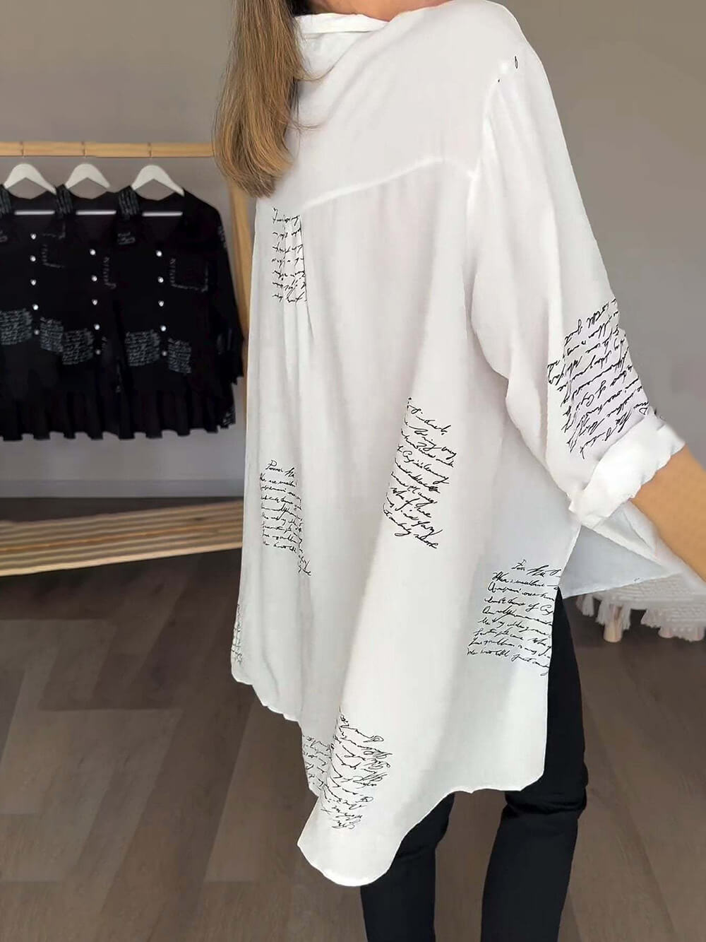 Simple Letter Print High-low Loose Shirt