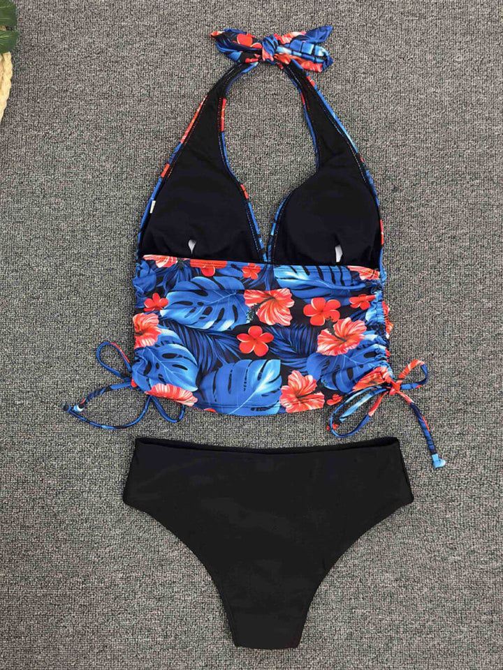 Strappy printet split crossover bikini