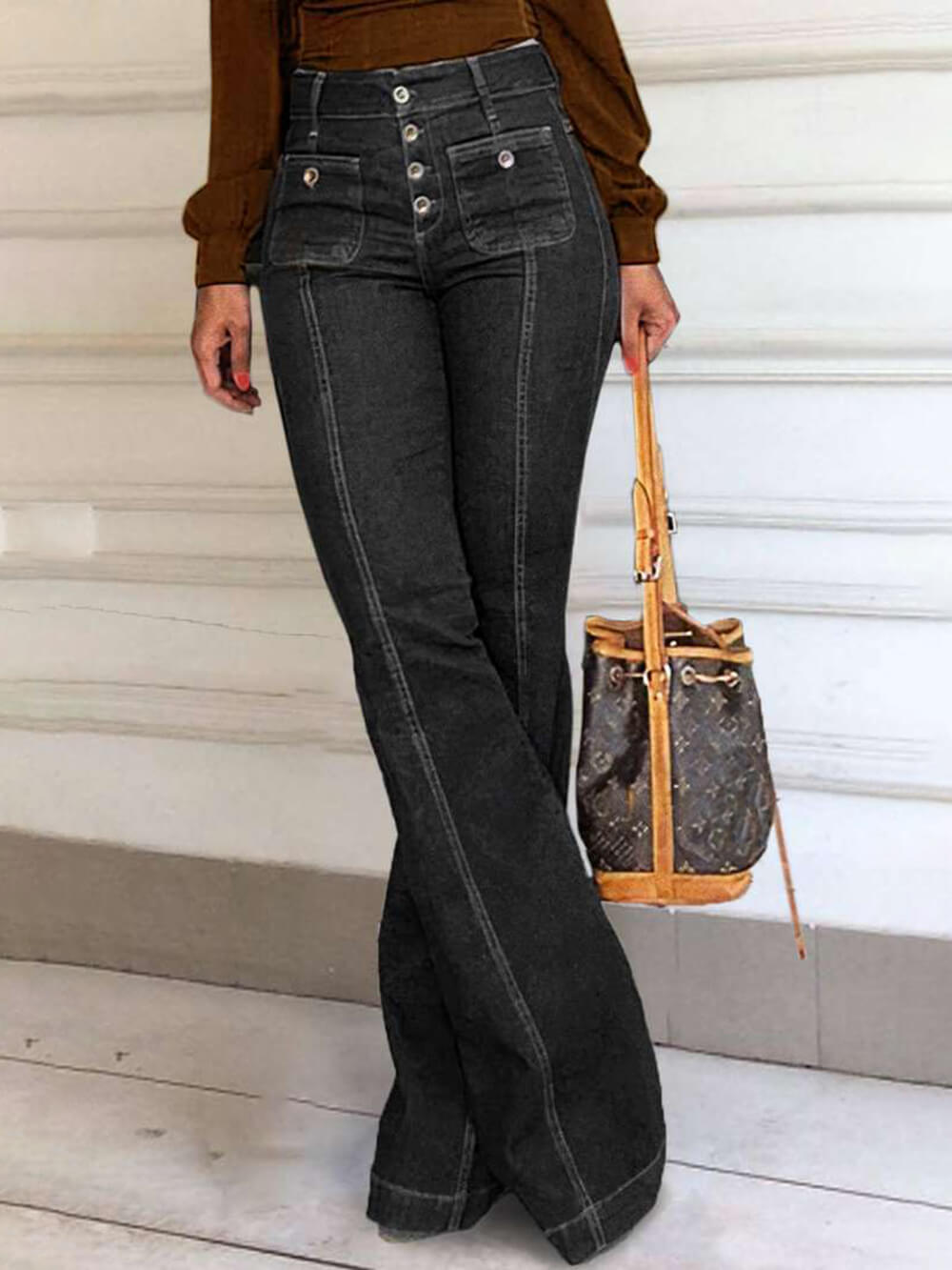 Stijlvolle uitlopende jeans met hoge taille en patchwork