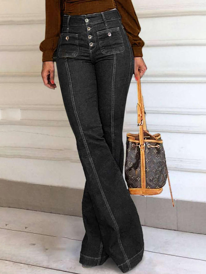 Stylish High-Waisted Patchwork Flared Jeans