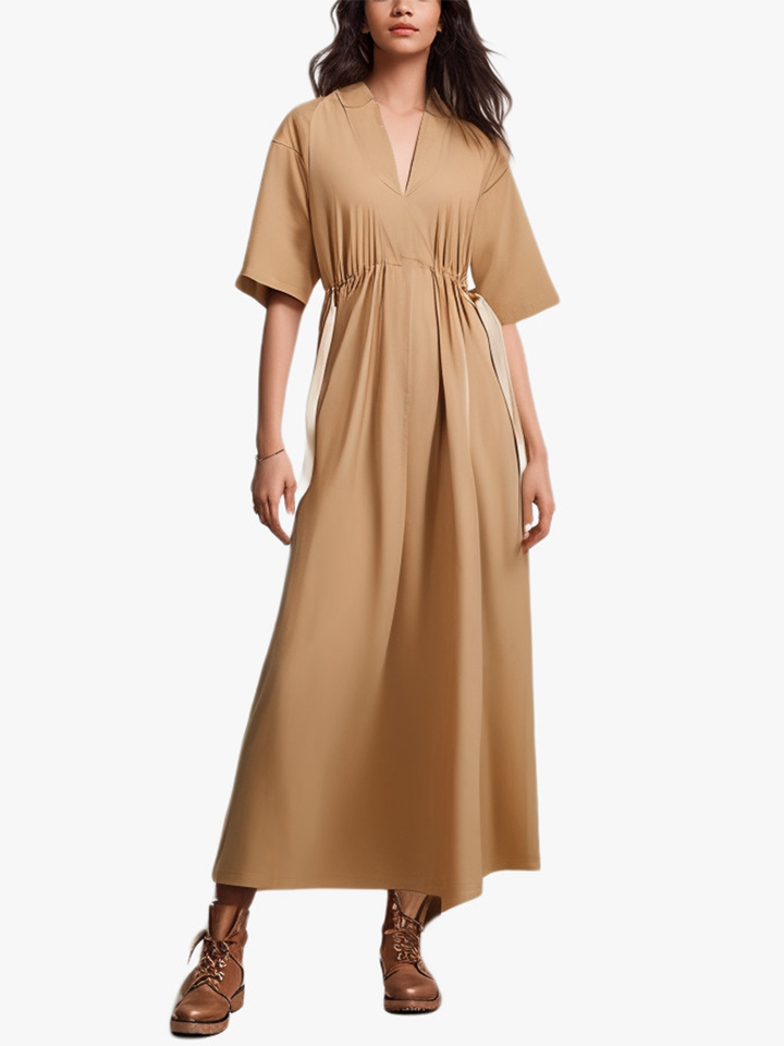 Unique And Chic Drawstring Waist Shirt-Style Maxi Dress