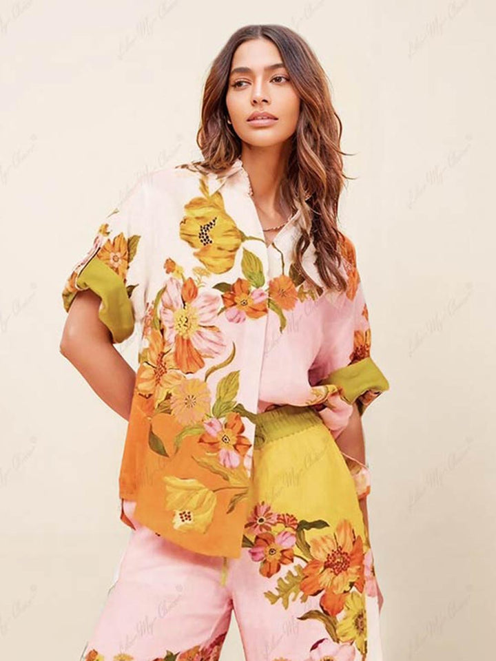 Sophisticated Feel Unique Print Button Down Oversized Blouse