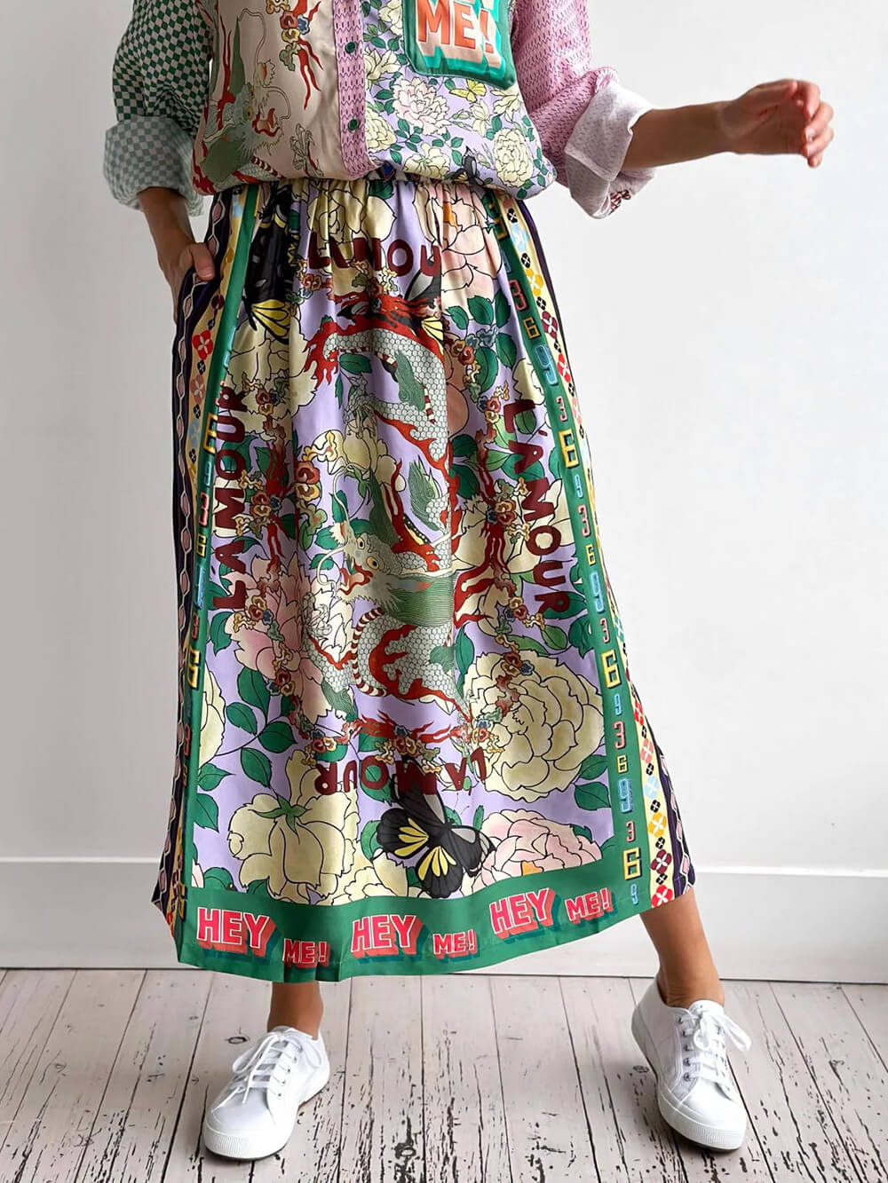 Spersonalizowana spódnica z satynowym nadrukiem w stylu etnicznym w stylu etnicznym