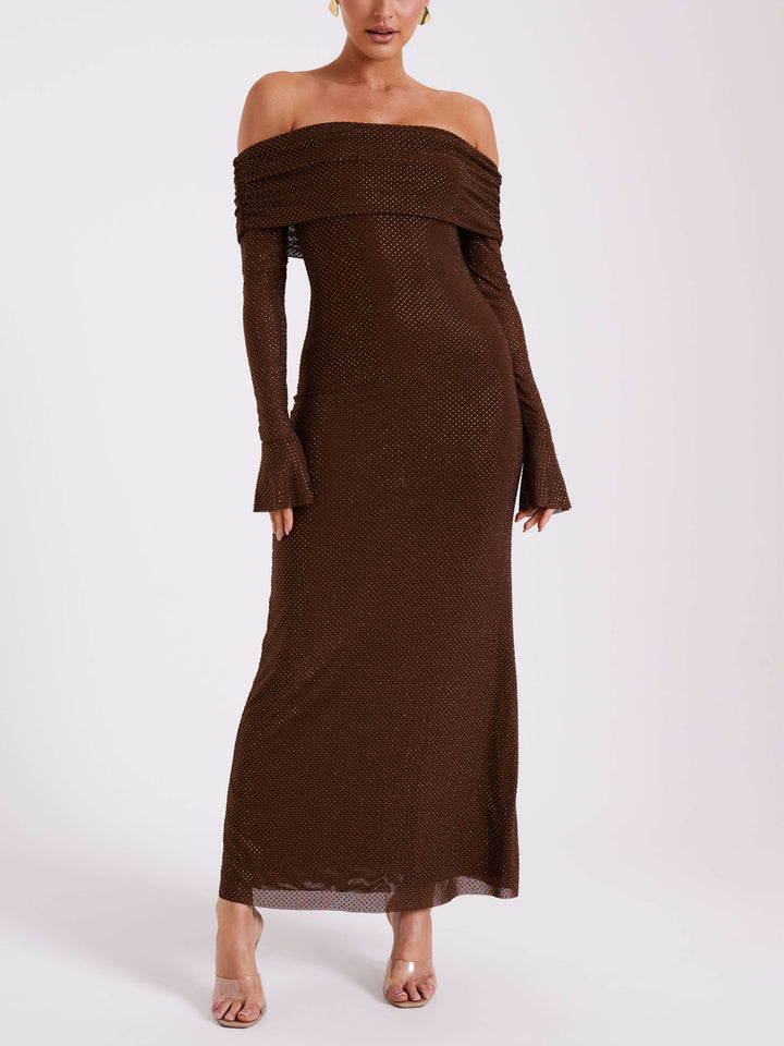 Sexy Hip-Wrapped Flared Long-Sleeved Ironed Slim-Fit Maxi Dress