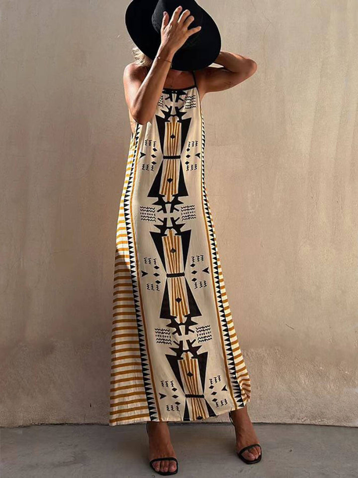 Ethnic Print Backless A-line Maxi Dress