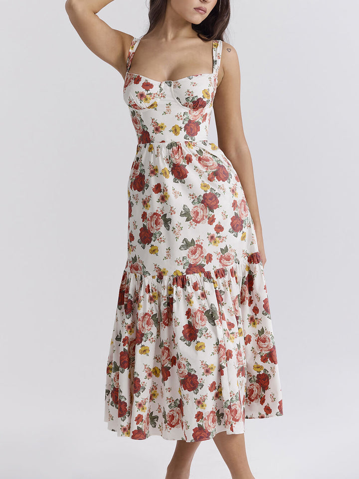 Sweet Spicy Style Floral Backless Midi Dresses