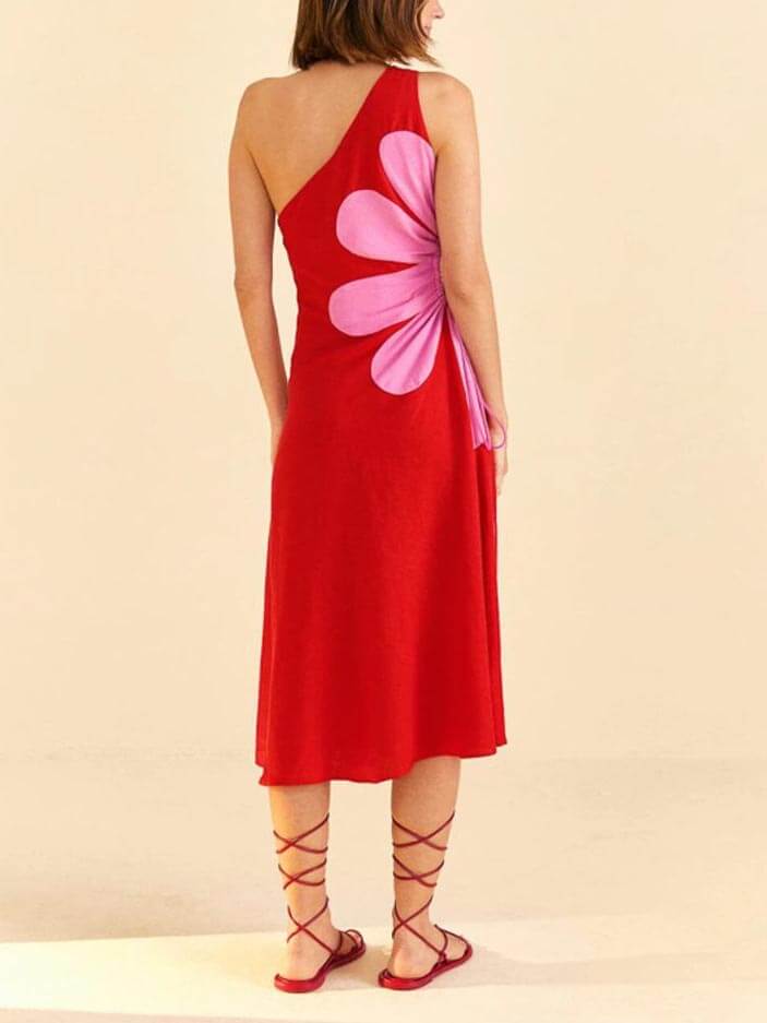 Positioned Floral Print Off-Shoulder Midi Dress