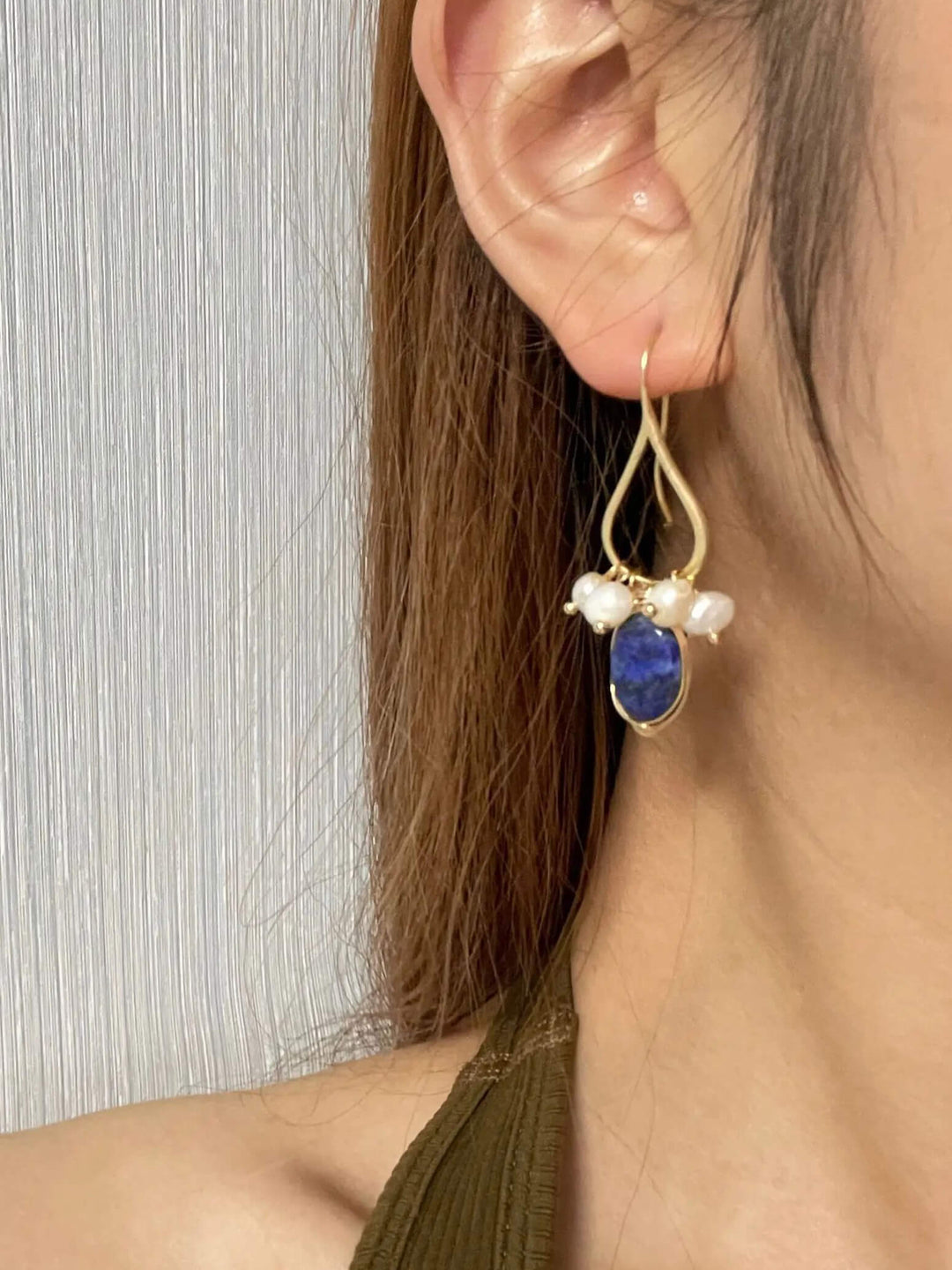 Σκουλαρίκια με μαργαριτάρια High-end μπαρόκ σκουλαρίκια Lapis Lazuli