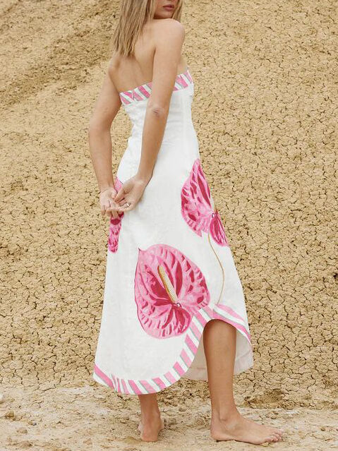 Strapless midi-jurk met bloemenprint