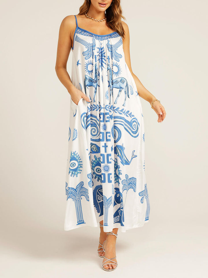 Objetí letní barokní Etnický tisk Maxi šaty