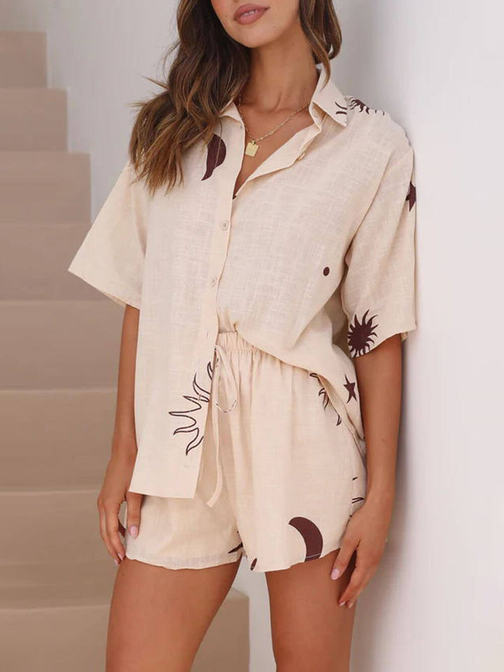 Casual Shirt Short-Sleeved Printed Home Two-Piece Set