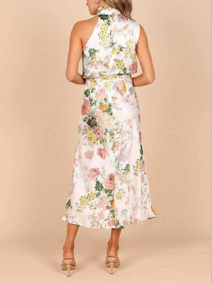Květinové Maxi šaty s elastickým pasem s ohlávkou