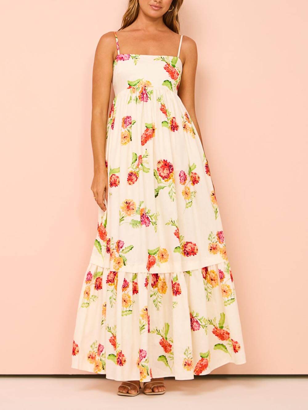 Unique Floral Print Halter Backless Extra Maxi Dress