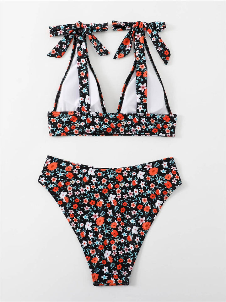 Set bikini floral cu nasturi cu bretele imprimate sexy