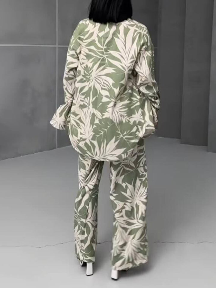 Camicia oversize ampia con stampa di foglie di palma