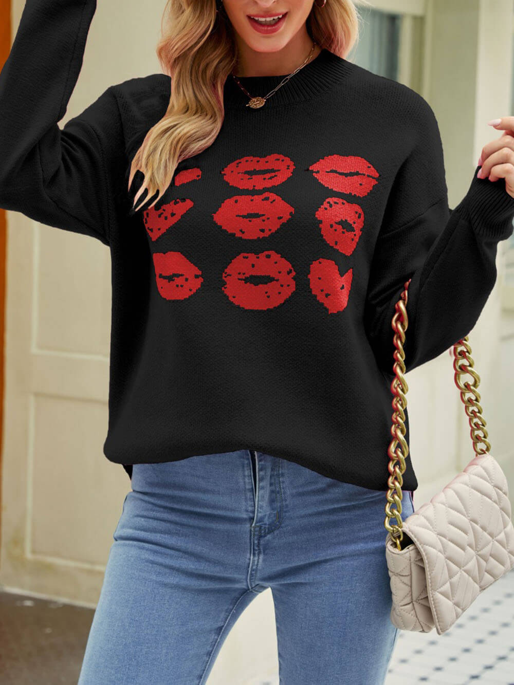 Valentine Heart Lips Knit Sweater