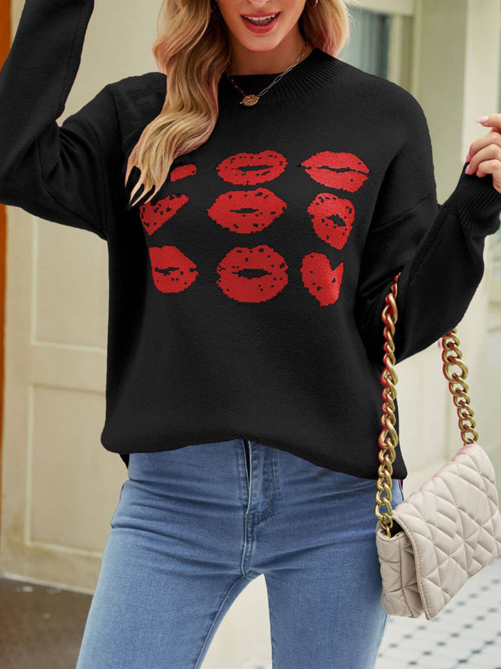 Valentine Heart Lips Stickad tröja