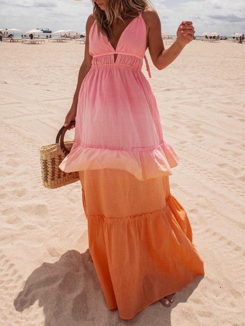 Beach Days Gradient Pocketed Halter Maxi Dress