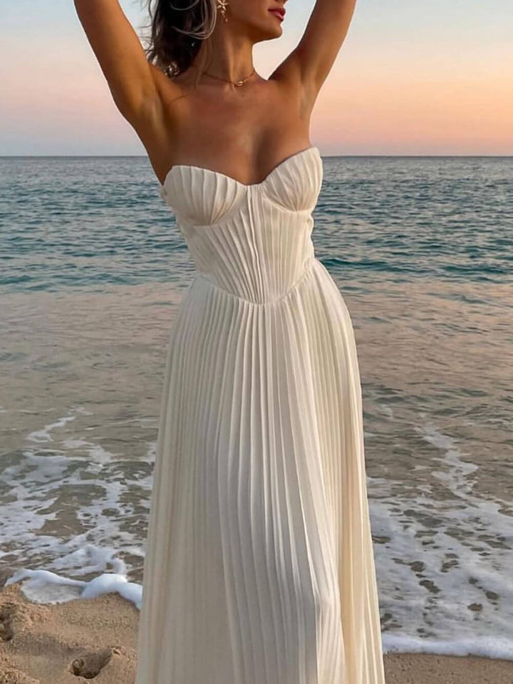 Elegant Pleated Strapless Maxi Dress