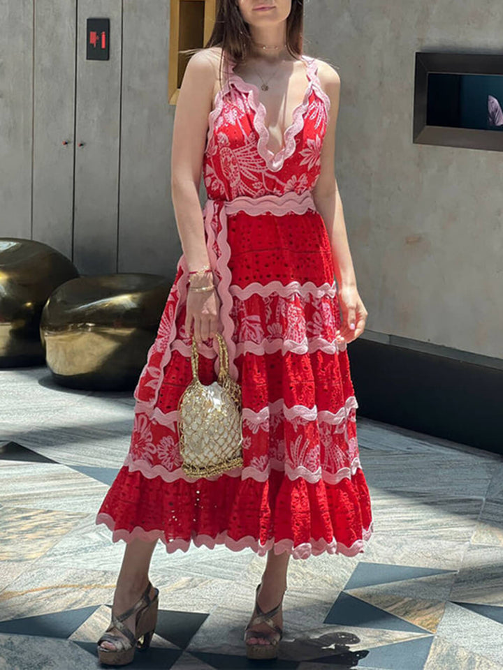 Beautiful Elegant Lace Stitching A-Line Midi Dress