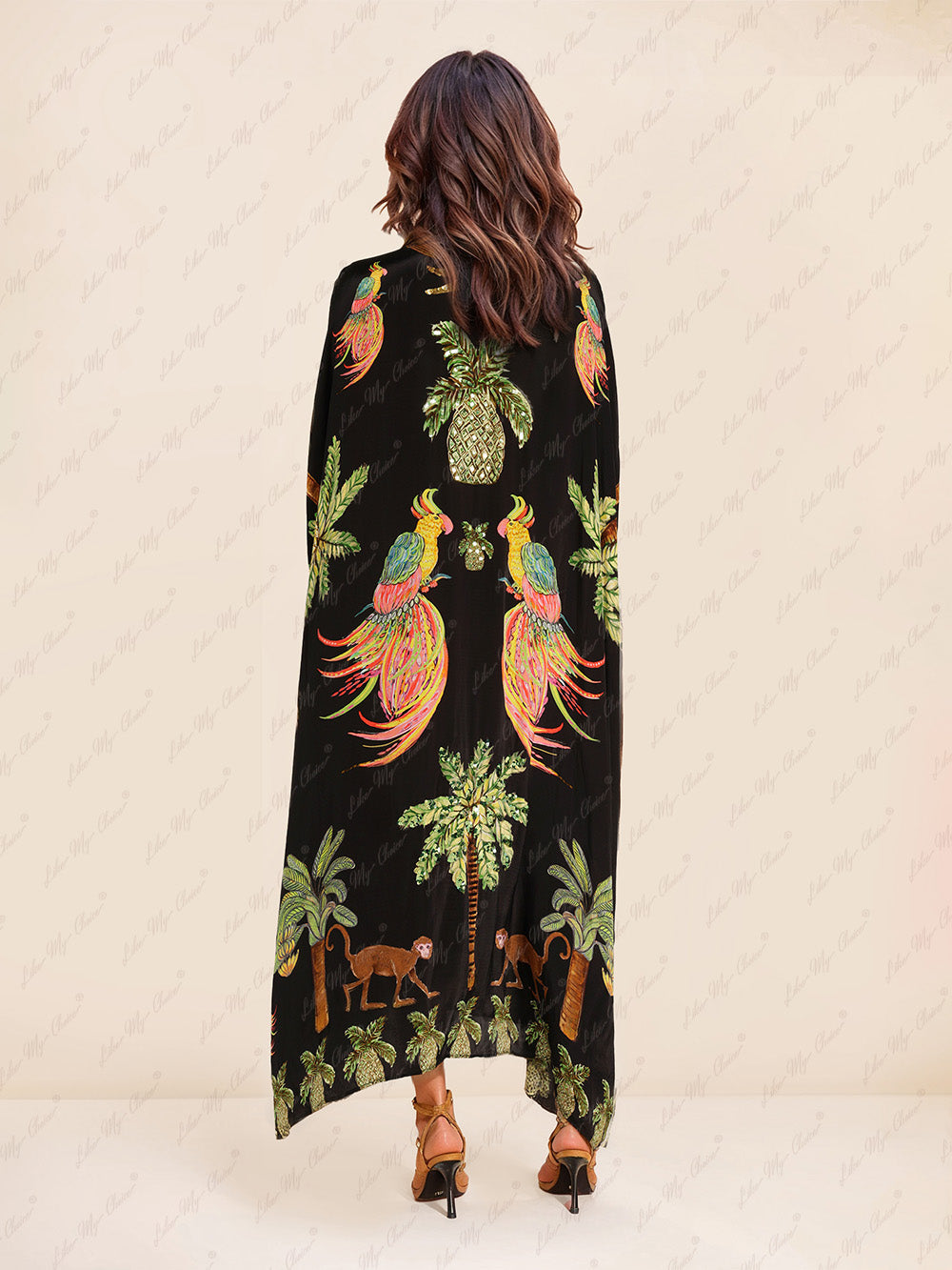 Unique Drop Shoulder Sleeve Coconut Tree Printed Dress