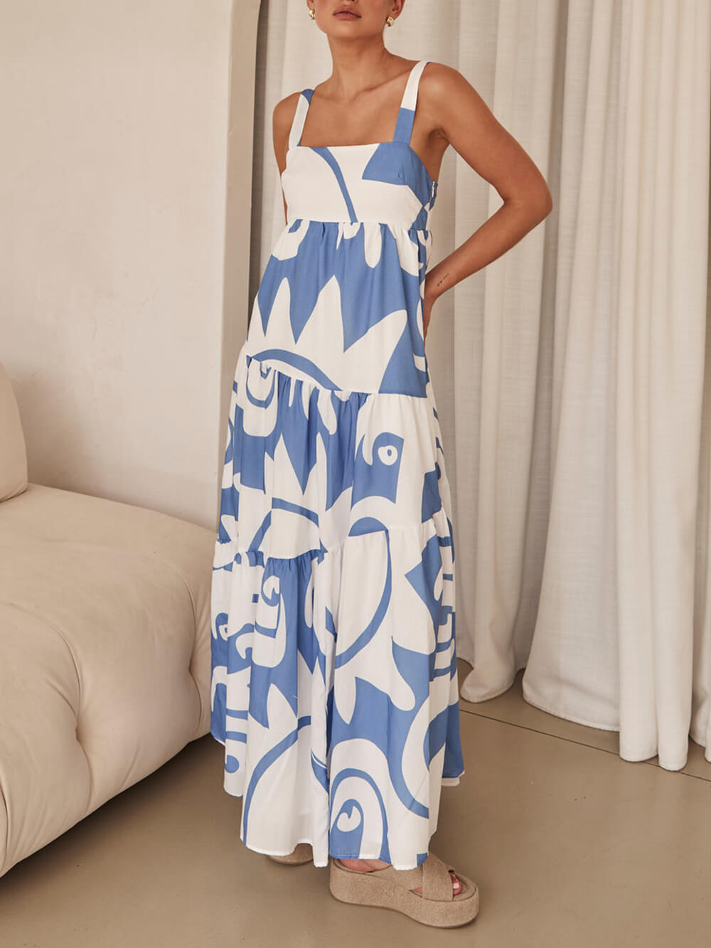 فستان ماكسي بطباعة هندسية بوهيمية