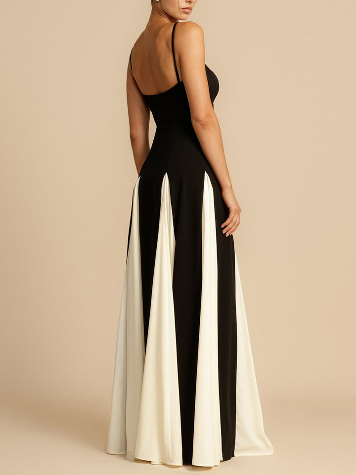 Elegance Paneled Tylle A-line Slip Maxi Dress