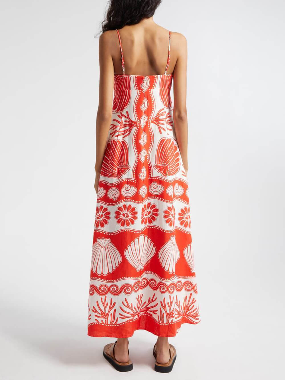 Luźna sukienka maxi ze sznurowanym przodem i unikalnym nadrukiem Shell