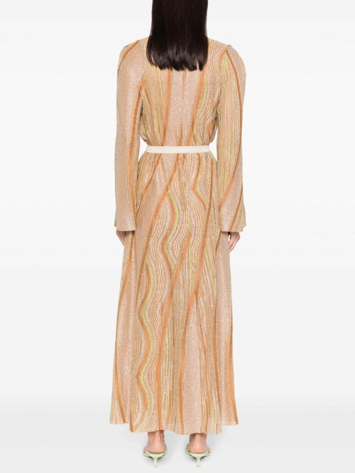 Losse maxi-jurk met golvend gestreept vest en print
