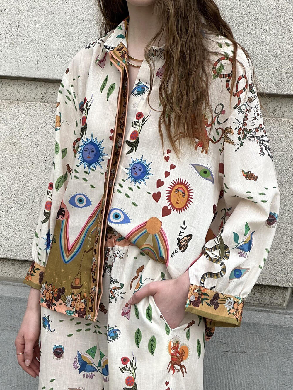 Featured Ethnic Print Loose Oversized Blouses