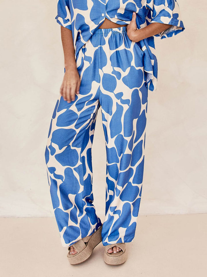 Striped Patterned Blue And White Printed Baggy Pants