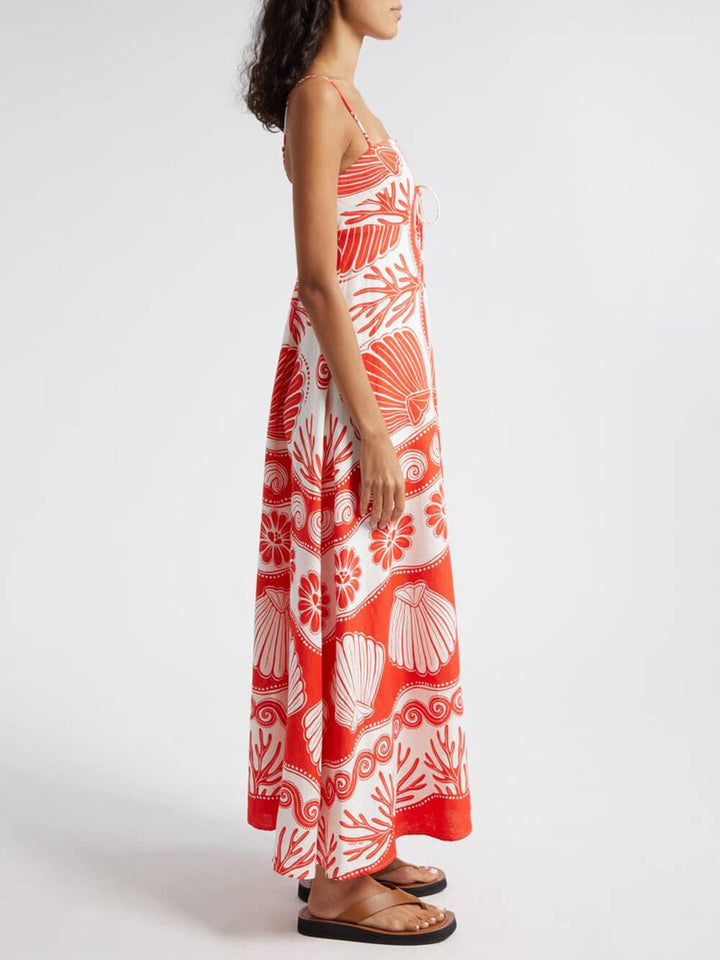 Shell 독특한 프린트 프론트 레이스업 루즈 맥시 드레스
