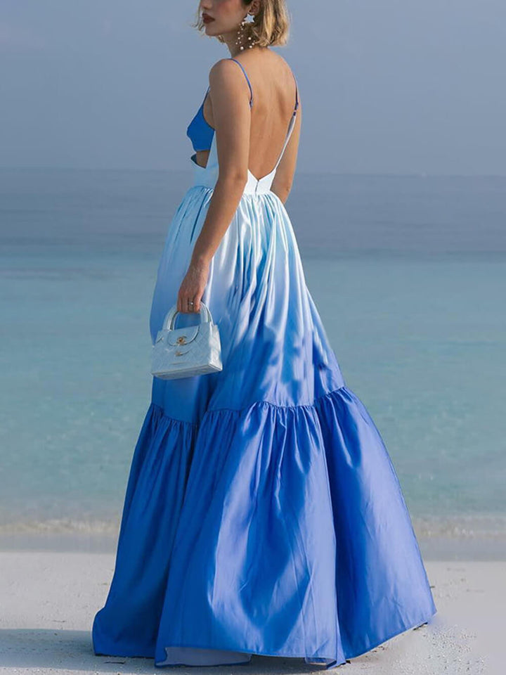 فستان ماكسي متدرج اللون مع فتحة الخصر وطبقات