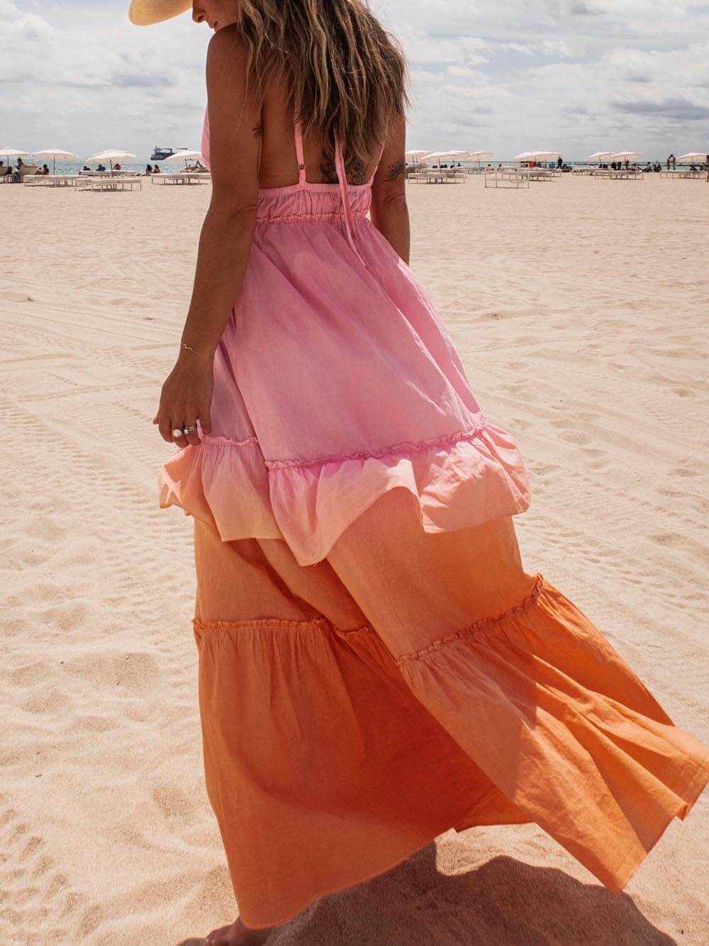 Vestido maxi frente única com bolsos gradientes Beach Days