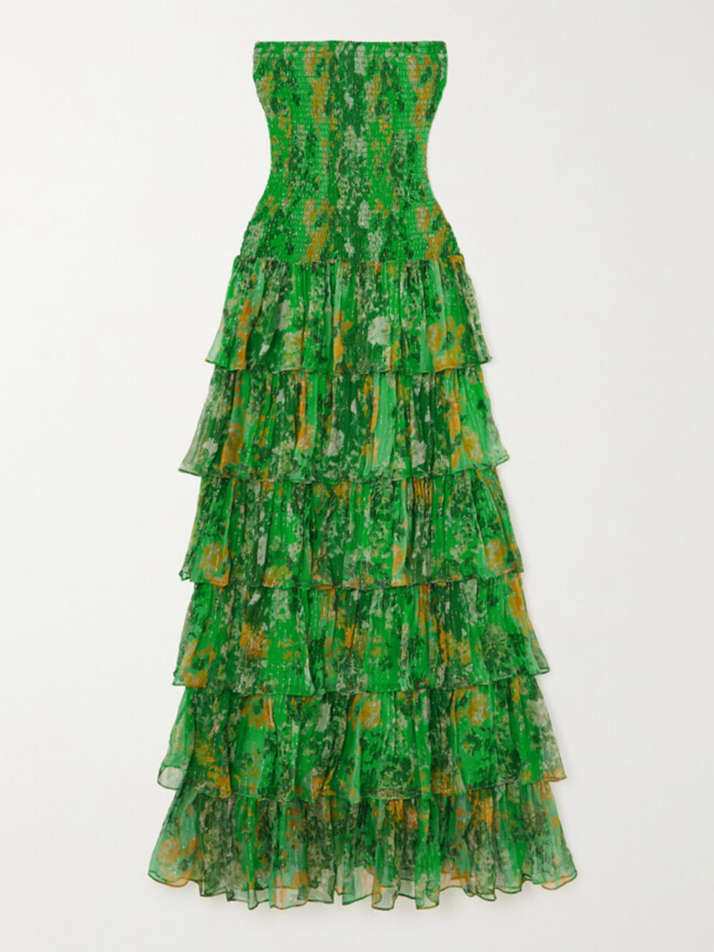 Warstwowa sukienka maxi bez ramiączek w kwiatowy wzór