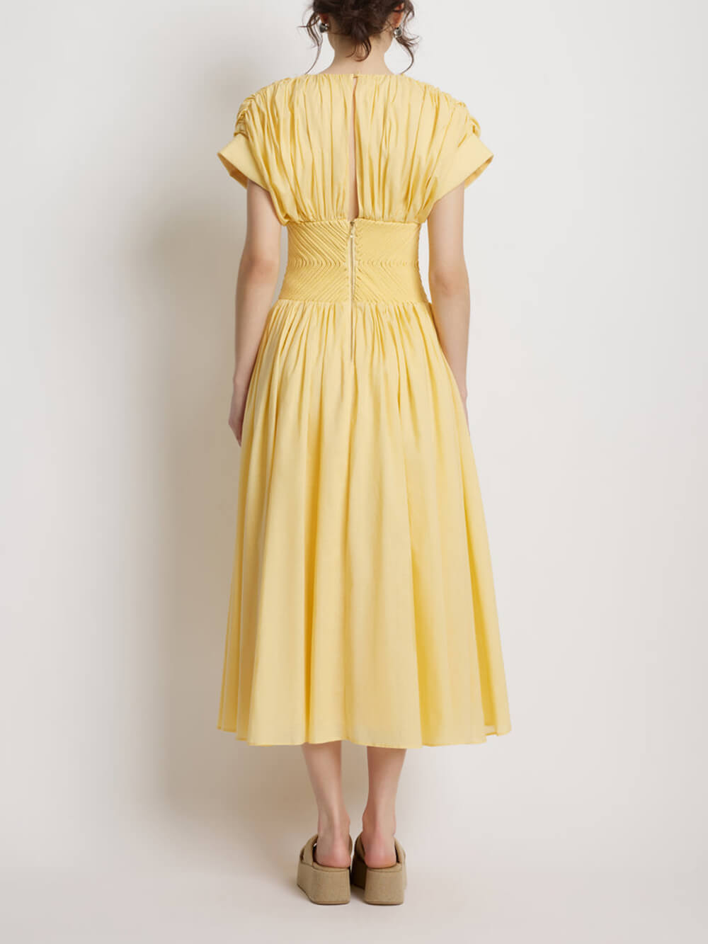 Elegant Pleated Cord Midi Dress