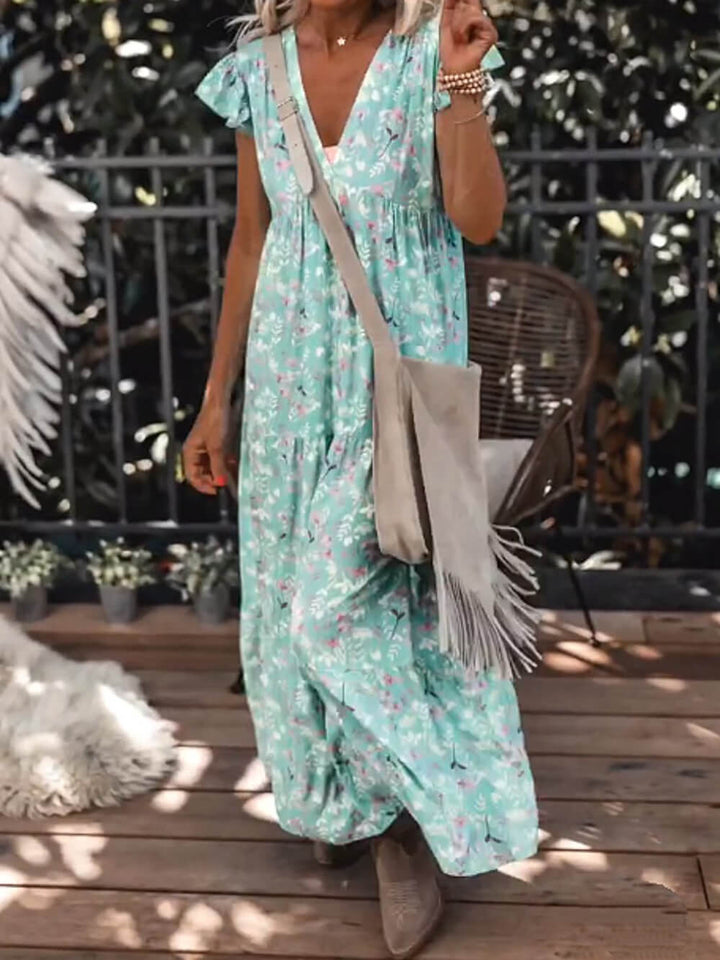 Bohemian Floral Print Loose Resort Maxi Φόρεμα
