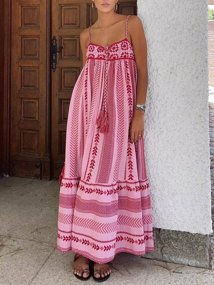 Vestido largo de punto con patchwork de crochet de estilo étnico