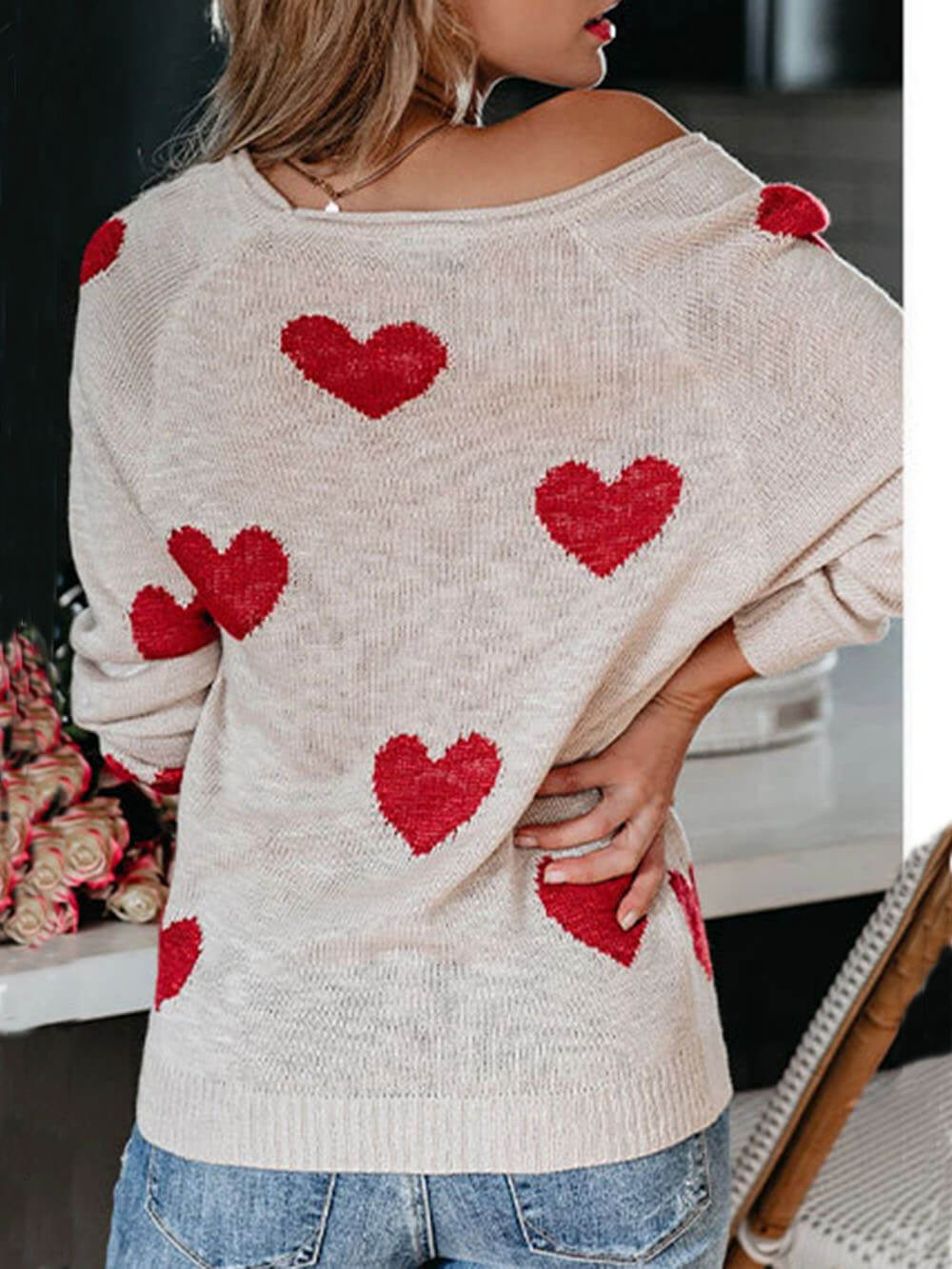 Loose Love Valentine's Day V-Neck Sweater