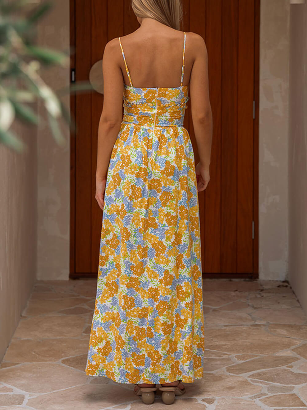 Tropical Bud Floral Suspenders Maxi Dress