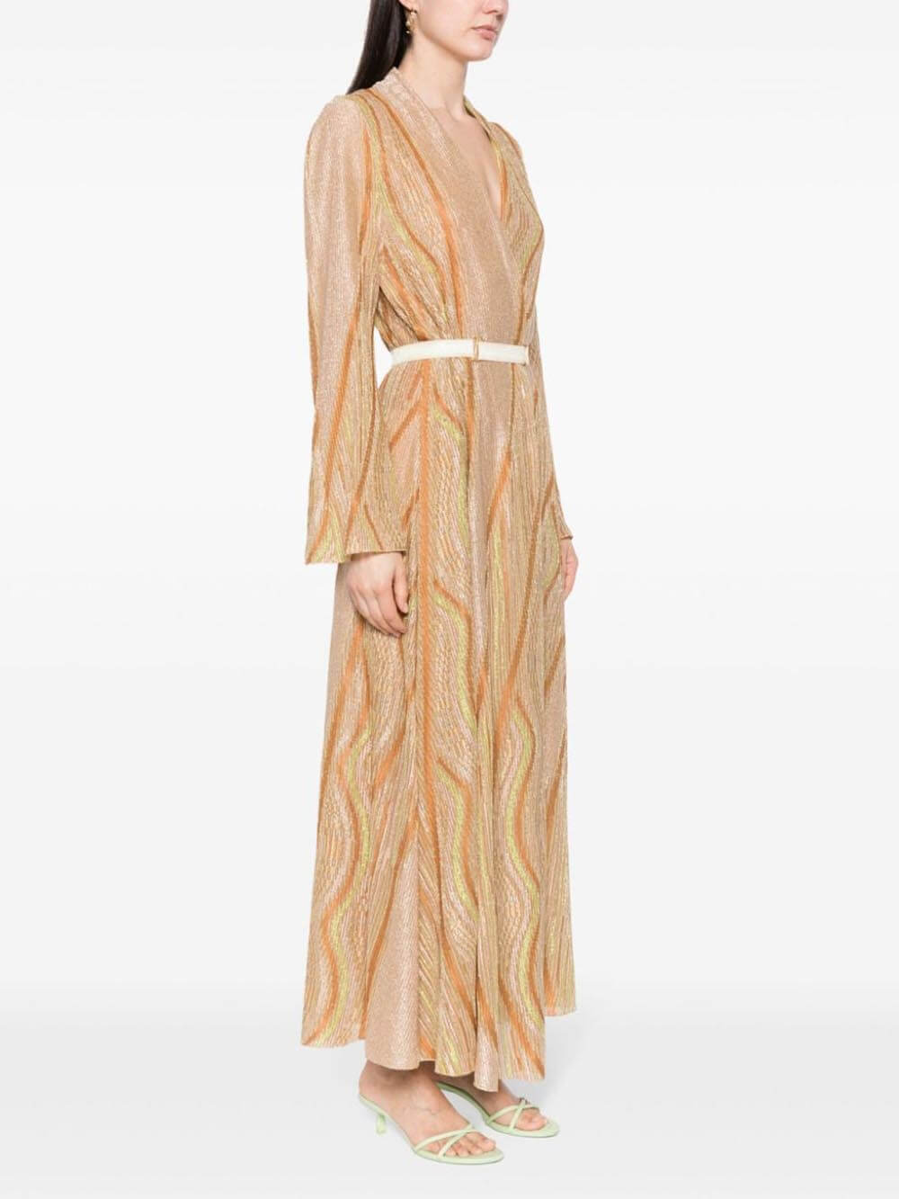 Losse maxi-jurk met golvend gestreept vest en print