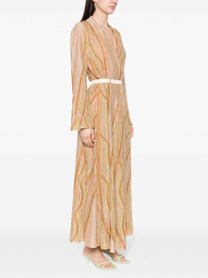 Loose Wave-Striped Printed Cardigan Maxi Dress