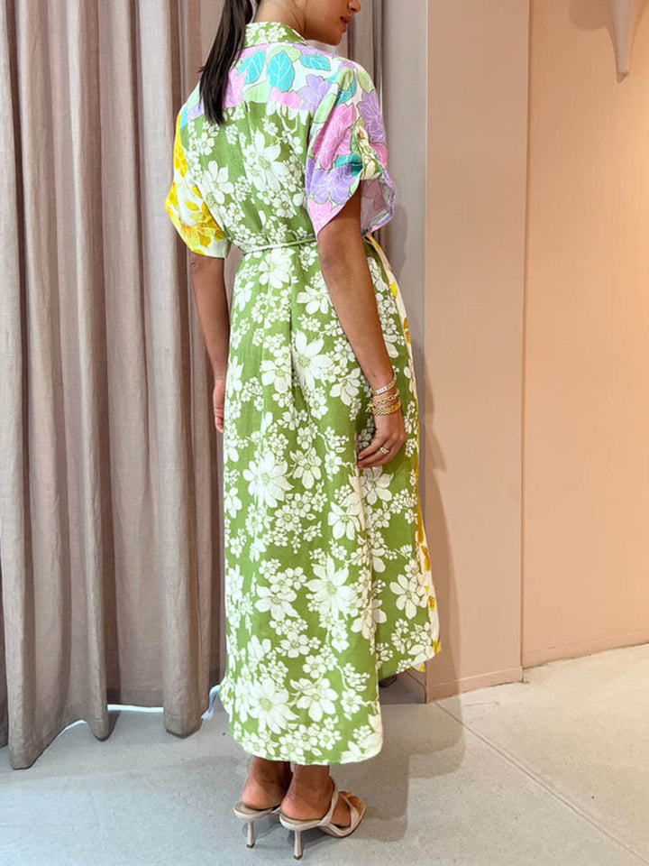 Multicolor Paneled Shirt-Style Midi Dress