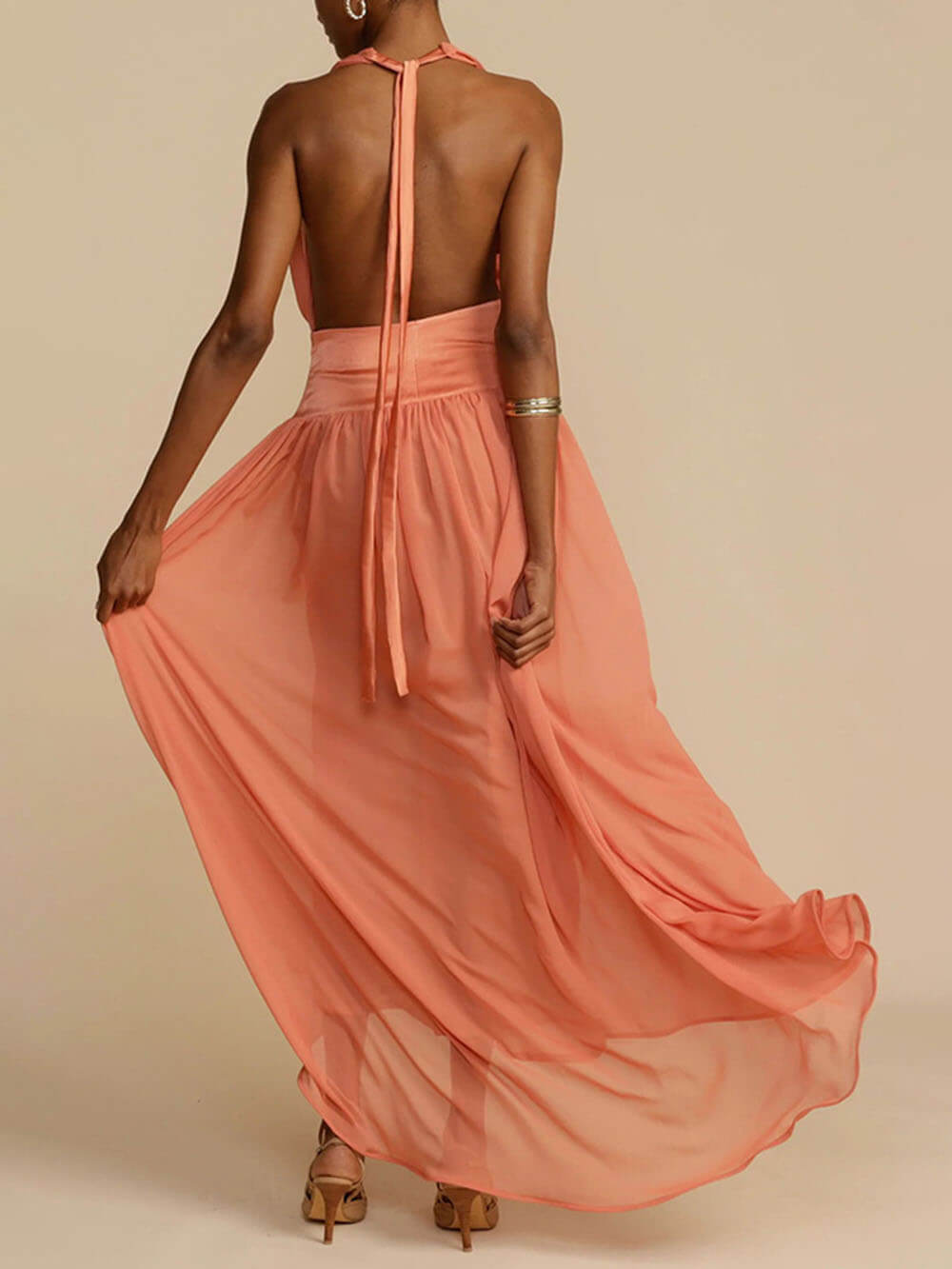 Tulle Halter Neck Backless Maxi Kleed
