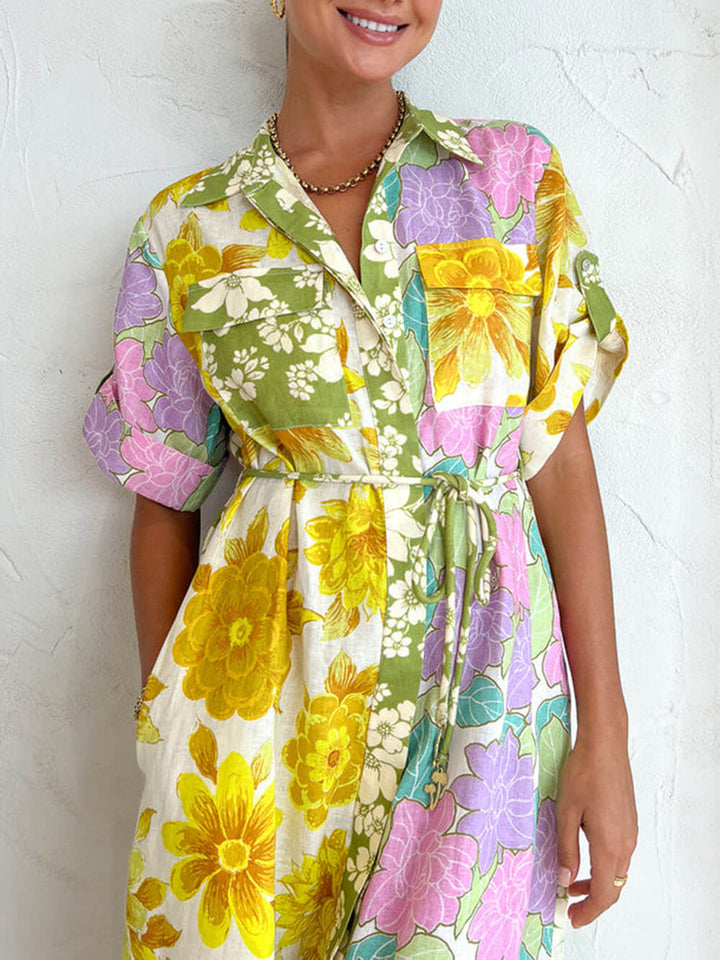 Multicolor paneléiert Shirt-Stil Midi Kleed