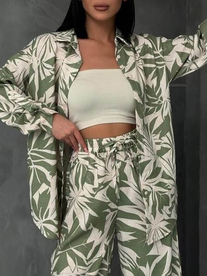 Camicia oversize ampia con stampa di foglie di palma