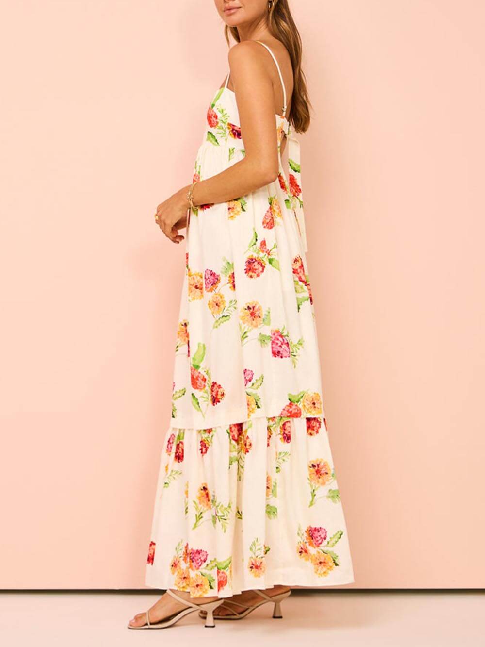 Unik Floral Print Halter Backless Extra Maxi Dress
